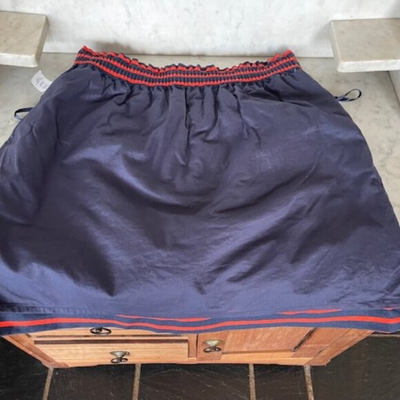 J. CREW Classic Navy Orange Stripe Elastic Waist Linen Mini Sidewalk Skirt 10 - Picture 5 of 14